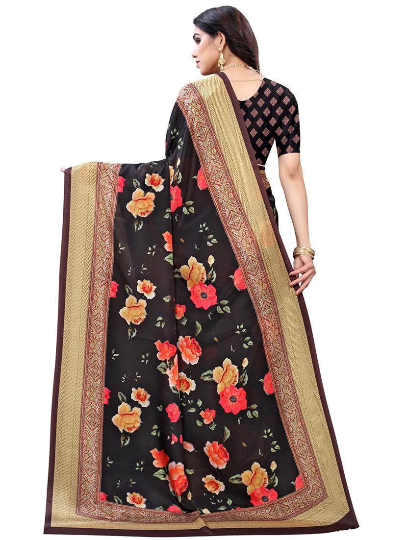 floral printed saree with blouse - 17532821 - Zoom Image - 2