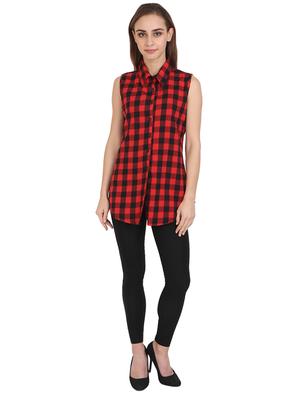 curved hem checkered top - 17533215 - Standard Image - 4