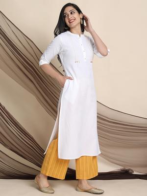 white cotton blend kurta palazzo set - 17533620 - Standard Image - 2