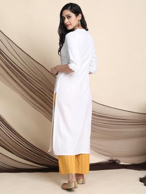 white cotton blend kurta palazzo set - 17533620 - Standard Image - 3