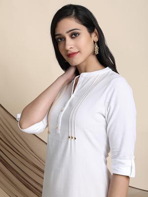 white cotton blend kurta palazzo set - 17533620 - Standard Image - 5
