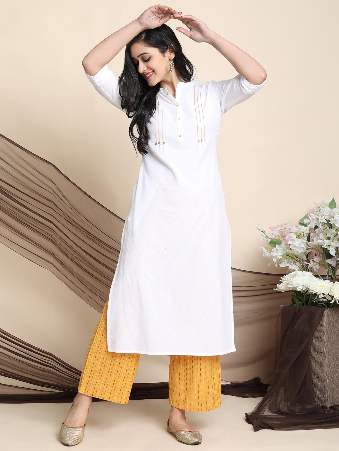 white cotton blend kurta palazzo set - 17533620 - Zoom Image - 4