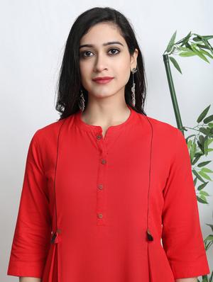 red cotton blend kurta palazzo set - 17533621 - Standard Image - 5