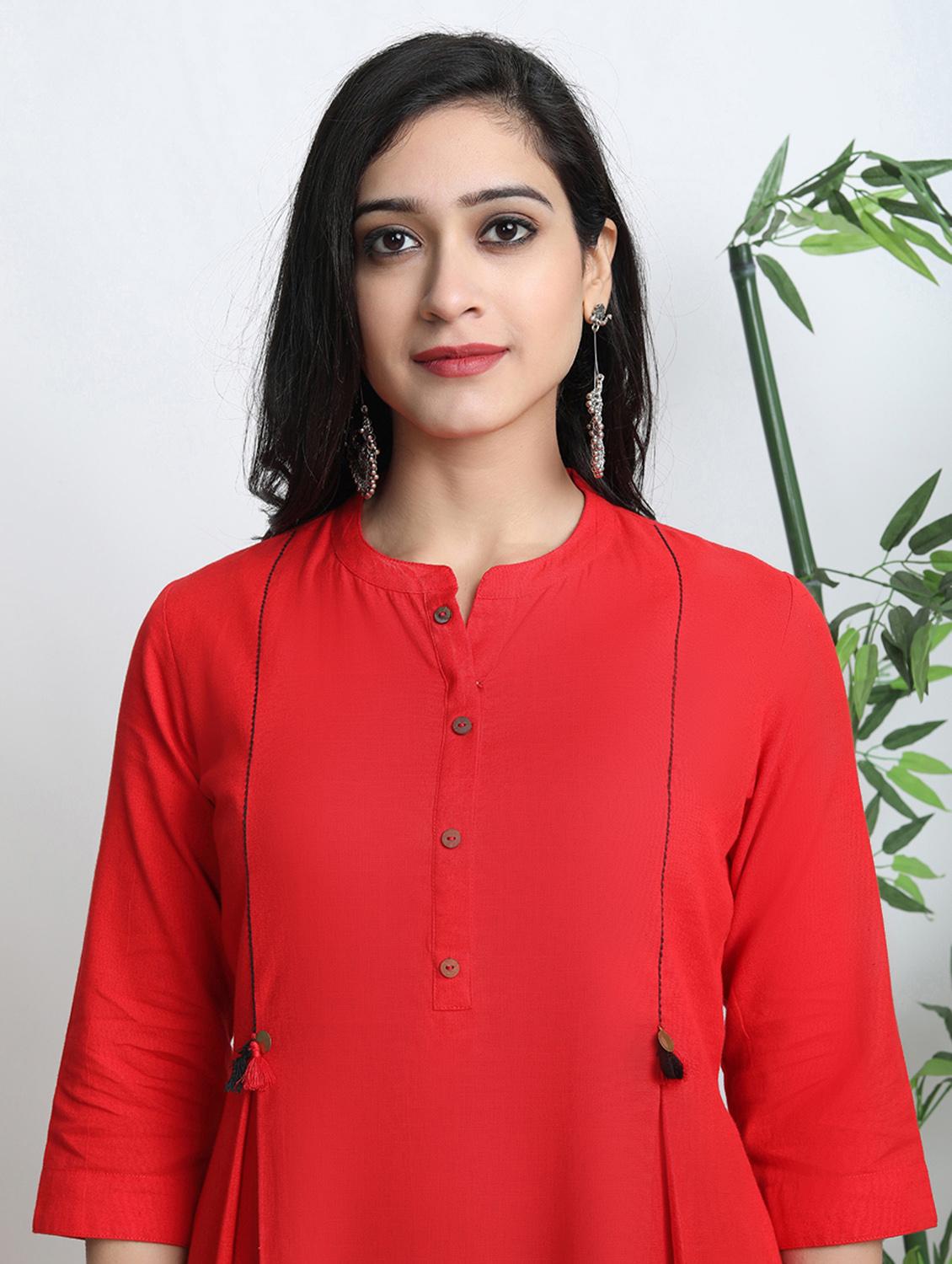 red cotton blend kurta palazzo set - 17533621 - Zoom Image - 5