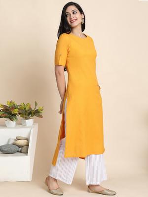 yellow cotton blend kurta palazzo set - 17533622 - Standard Image - 2