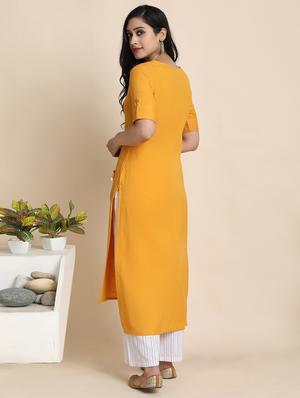 yellow cotton blend kurta palazzo set - 17533622 - Standard Image - 3