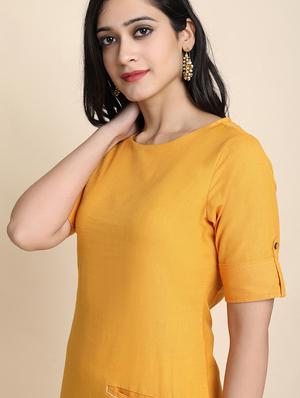 yellow cotton blend kurta palazzo set - 17533622 - Standard Image - 4
