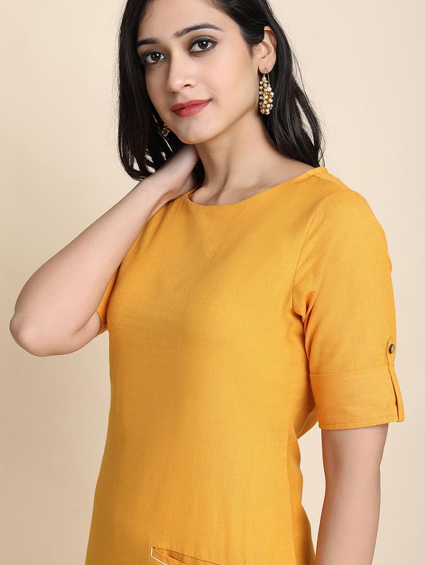 yellow cotton blend kurta palazzo set - 17533622 - Zoom Image - 4