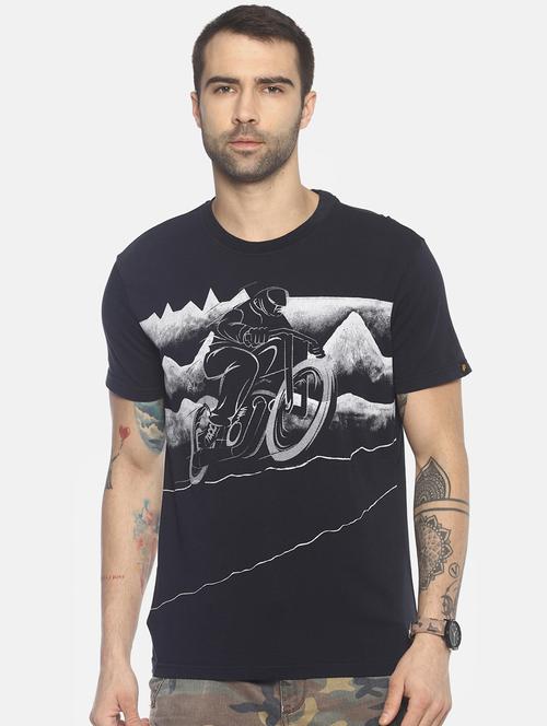 navy blue printed t-shirt - 17533667 - Standard Image - 1
