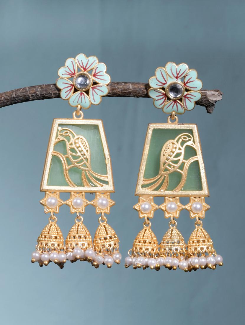 gold brass drop earring - 17533715 - Zoom Image - 2