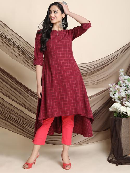 checkered high-low kurta - 17533717 - Standard Image - 1