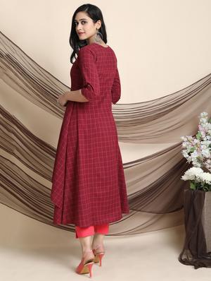 checkered high-low kurta - 17533717 - Standard Image - 3