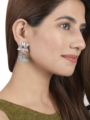 silver brass jhumka earring - 17533719 - Standard Image - 4