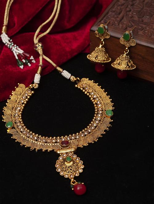 gold plated necklaces and earring - 17534186 - Standard Image - 1