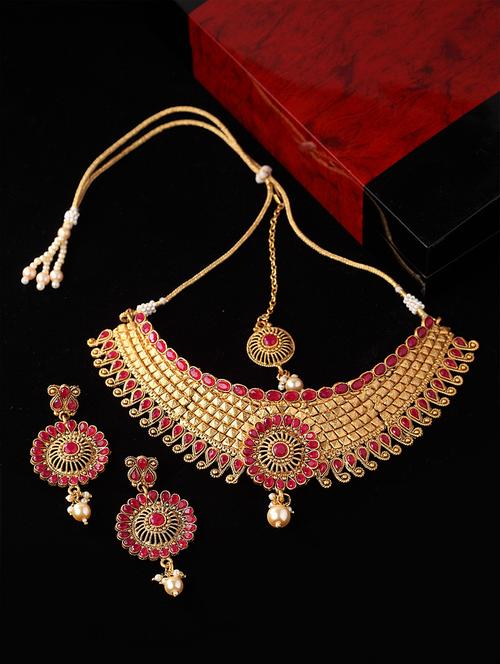 gold metal necklaces and earring - 17534192 - Standard Image - 1