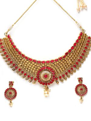 gold metal necklaces and earring - 17534192 - Standard Image - 3