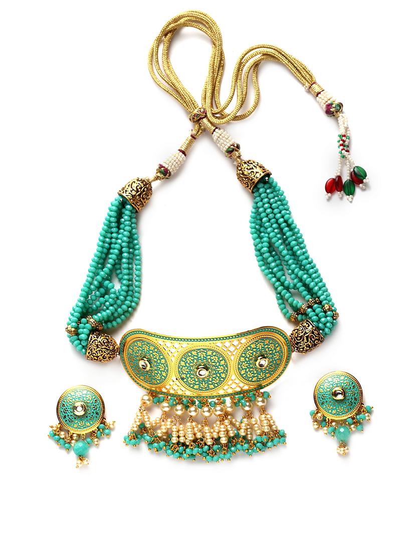 gold brass necklaces and earring - 17534201 - Zoom Image - 2