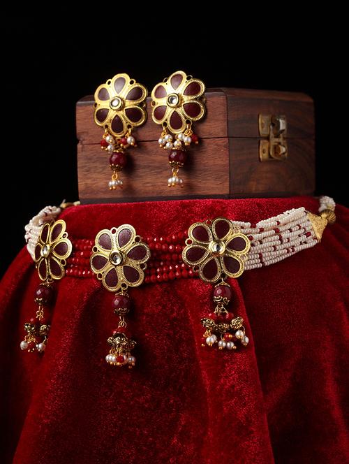 gold brass necklaces and earring - 17534202 - Standard Image - 1
