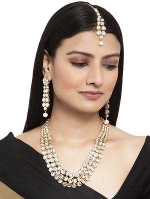 gold metal necklaces and earring - 17534211 - Standard Image - 4