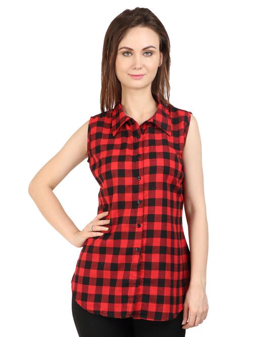 curved hem checkered top - 17534706 - Standard Image - 1