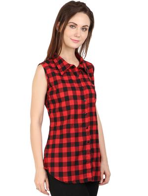curved hem checkered top - 17534706 - Standard Image - 2