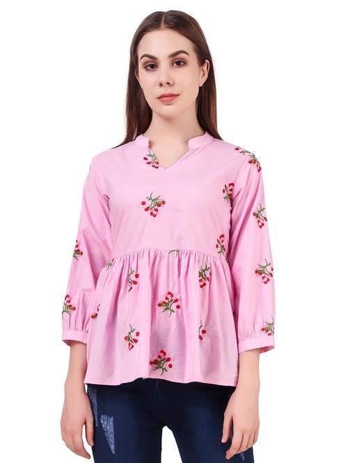 pink cotton regular top - 17534766 - Standard Image - 1