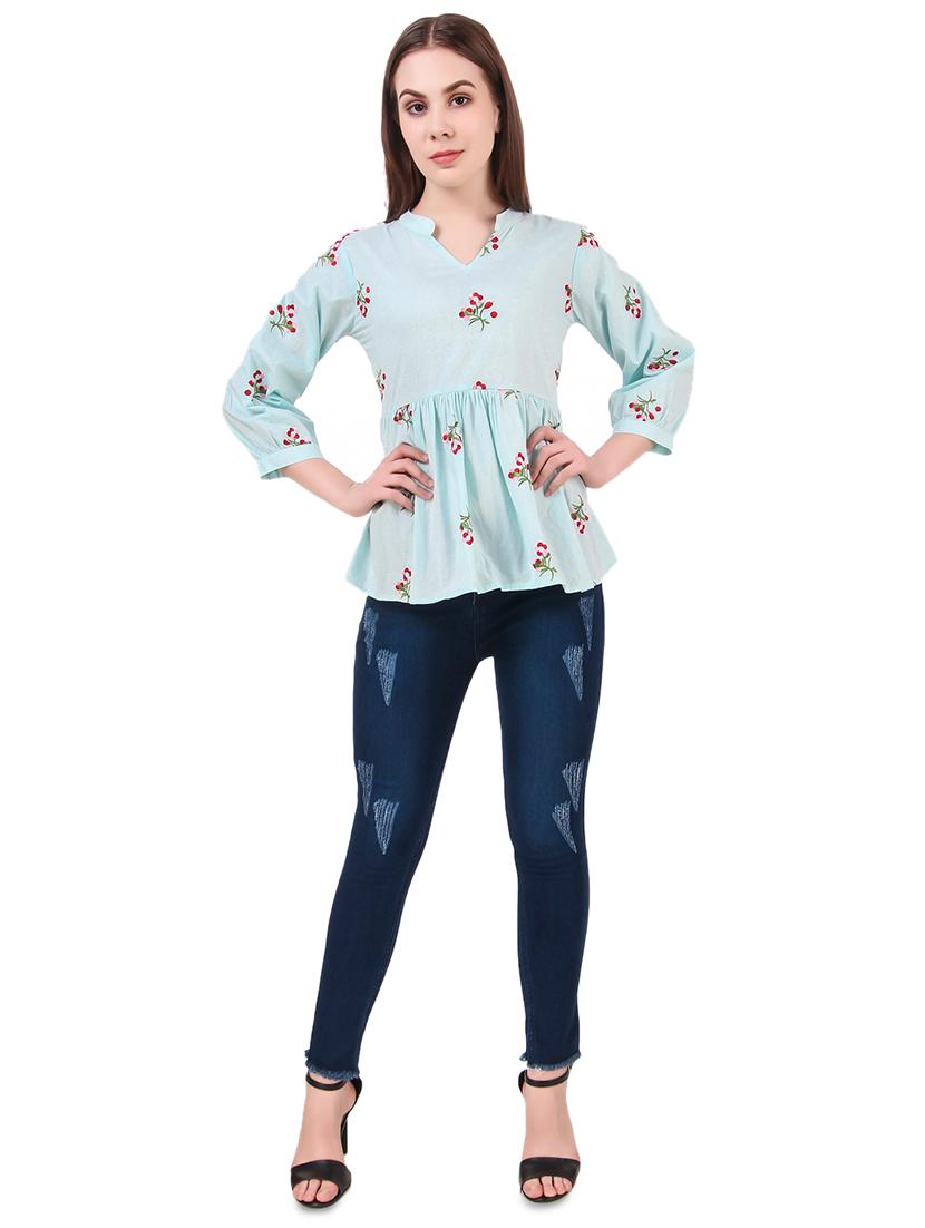 light blue cotton regular top - 17534767 - Zoom Image - 4