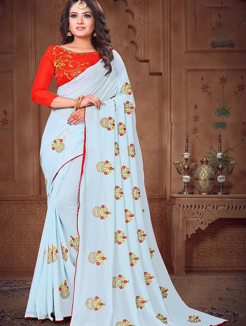 pastel embroidered saree with blouse - 17534924 - Standard Image - 1