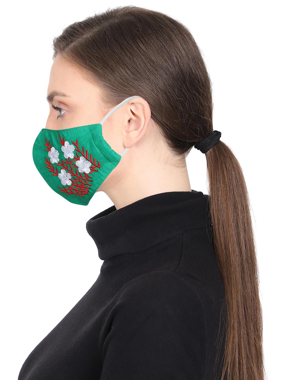 green cotton decorative women mask - 17535005 - Zoom Image - 3