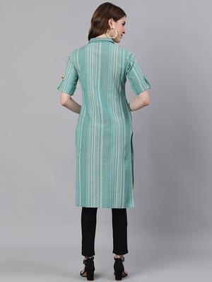striped straight kurta - 17535375 - Standard Image - 3