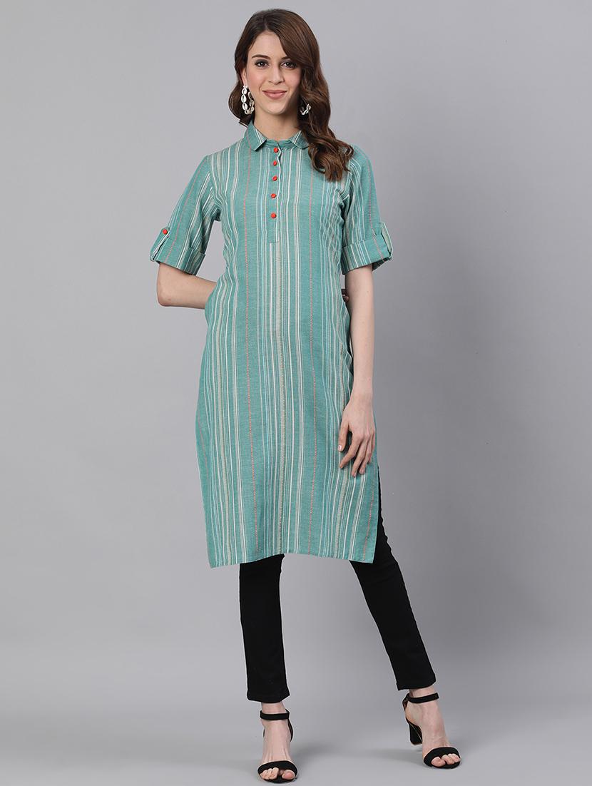 striped straight kurta - 17535375 - Zoom Image - 1