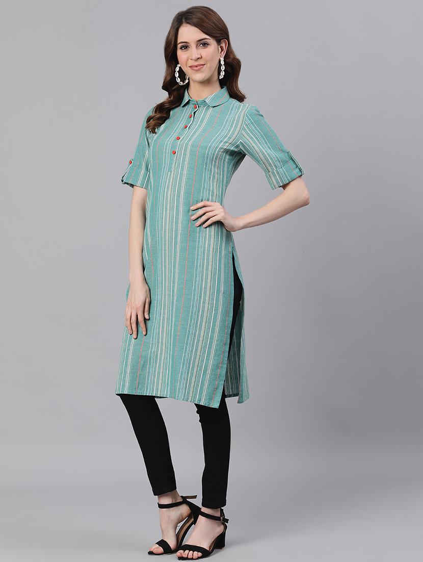 striped straight kurta - 17535375 - Zoom Image - 2