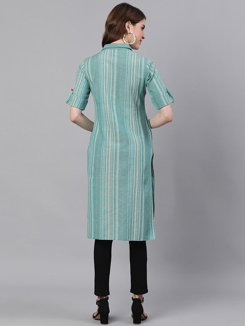 striped straight kurta - 17535375 - Zoom Image - 3