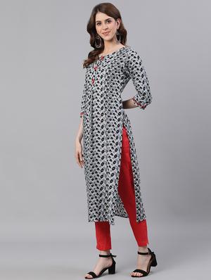 geometric print straight kurta - 17535387 - Standard Image - 2
