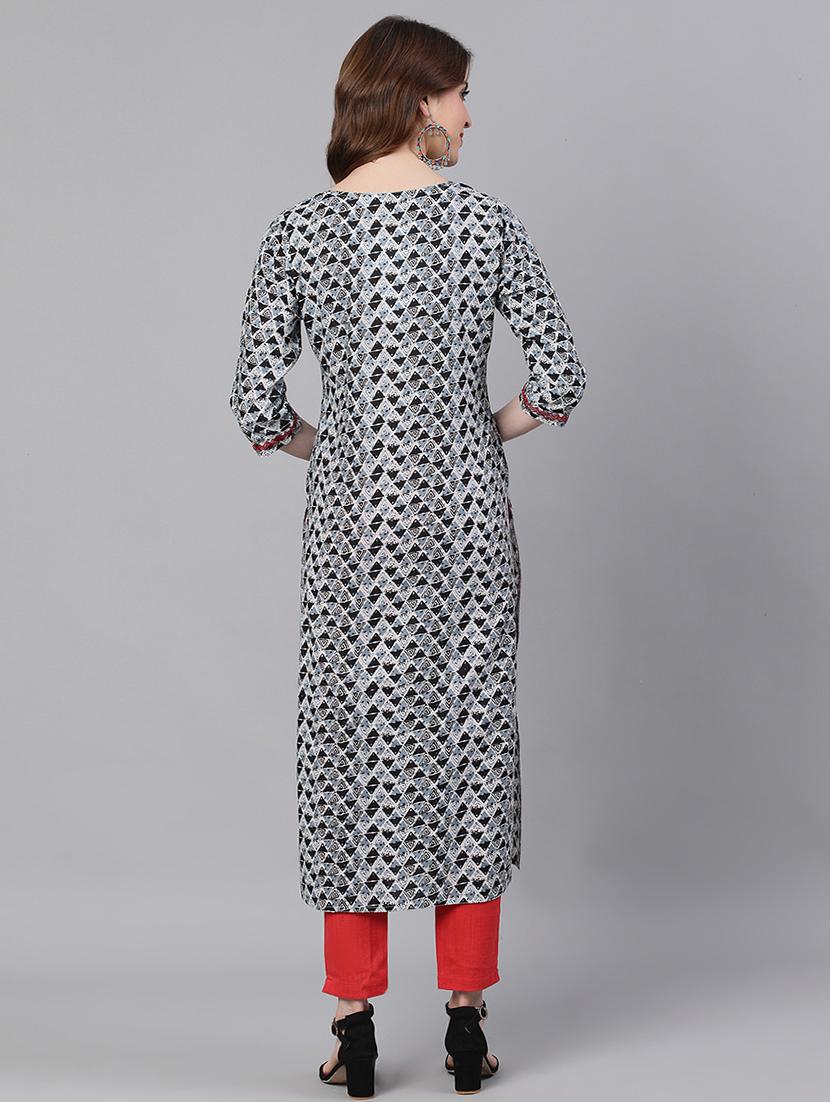 geometric print straight kurta - 17535387 - Zoom Image - 3