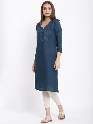 yoke embroidered straight kurta - 17535681 - Standard Image - 2
