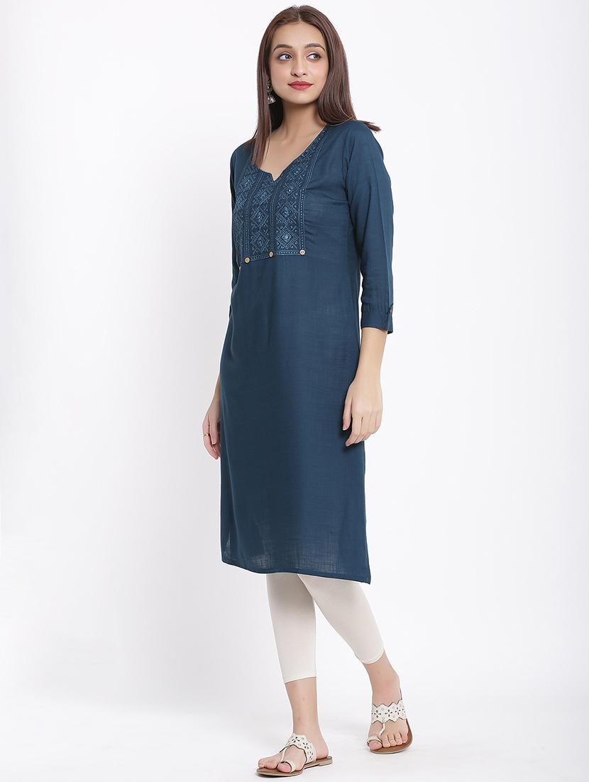 yoke embroidered straight kurta - 17535681 - Zoom Image - 2