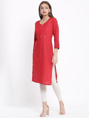 yoke embroidered straight kurta - 17535682 - Standard Image - 2