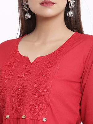 yoke embroidered straight kurta - 17535682 - Standard Image - 4