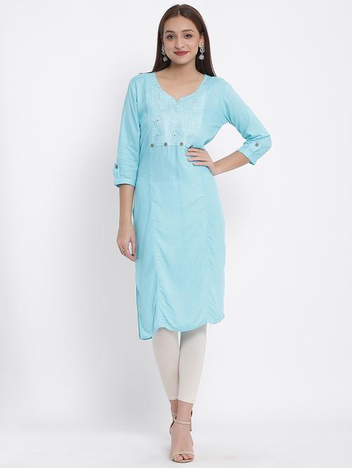 yoke embroidered straight kurta - 17535687 - Standard Image - 1