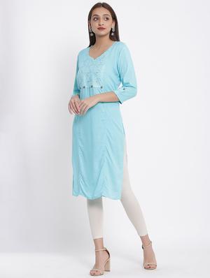 yoke embroidered straight kurta - 17535687 - Standard Image - 2