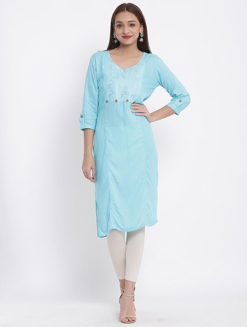yoke embroidered straight kurta - 17535687 - Zoom Image - 1