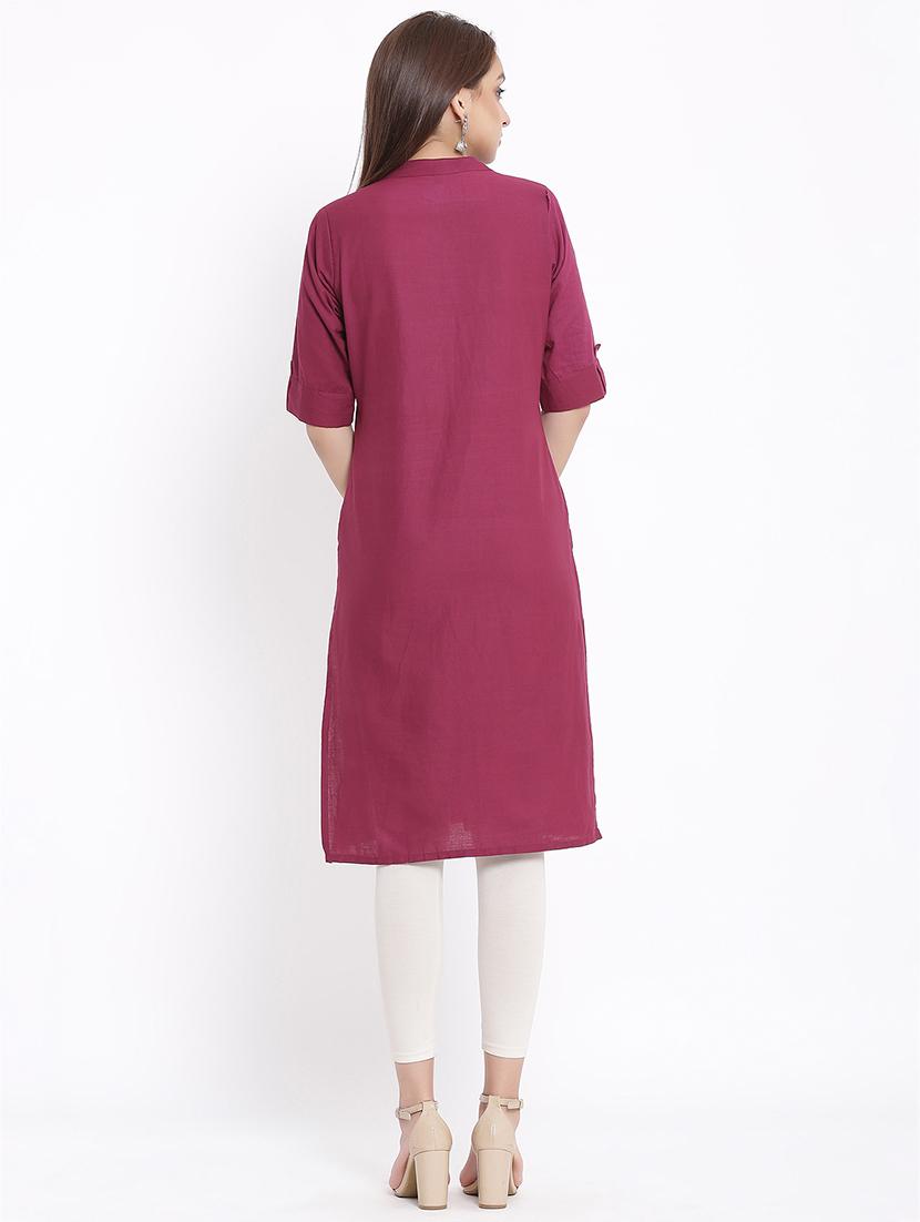 solid straight kurta - 17535697 - Zoom Image - 3