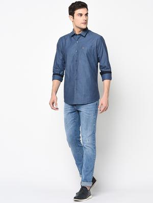 blue self design casual shirt - 17535715 - Standard Image - 4