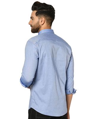 blue solid casual shirt - 17535716 - Standard Image - 3