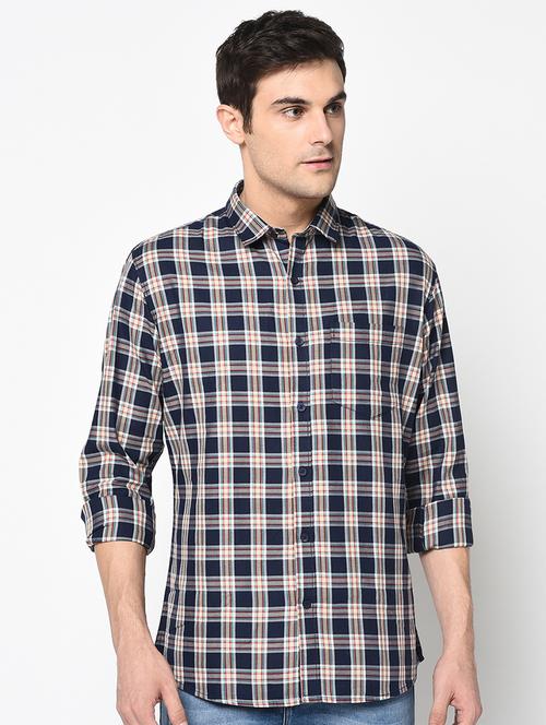 navy blue checkered casual shirt - 17535719 - Standard Image - 1