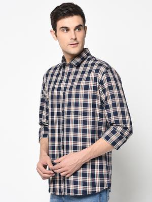 navy blue checkered casual shirt - 17535719 - Standard Image - 2