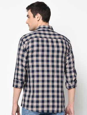 navy blue checkered casual shirt - 17535719 - Standard Image - 3