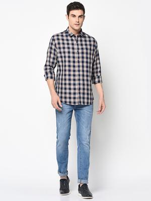 navy blue checkered casual shirt - 17535719 - Standard Image - 4