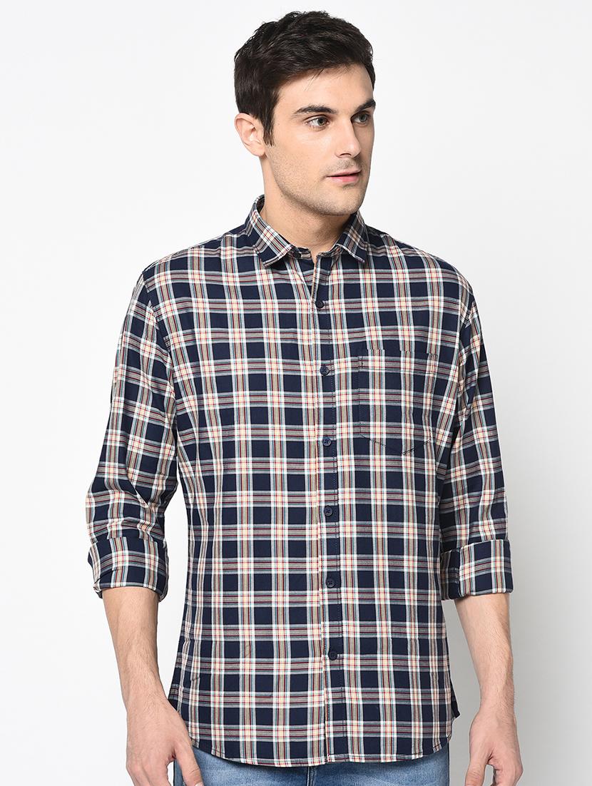 navy blue checkered casual shirt - 17535719 - Zoom Image - 1